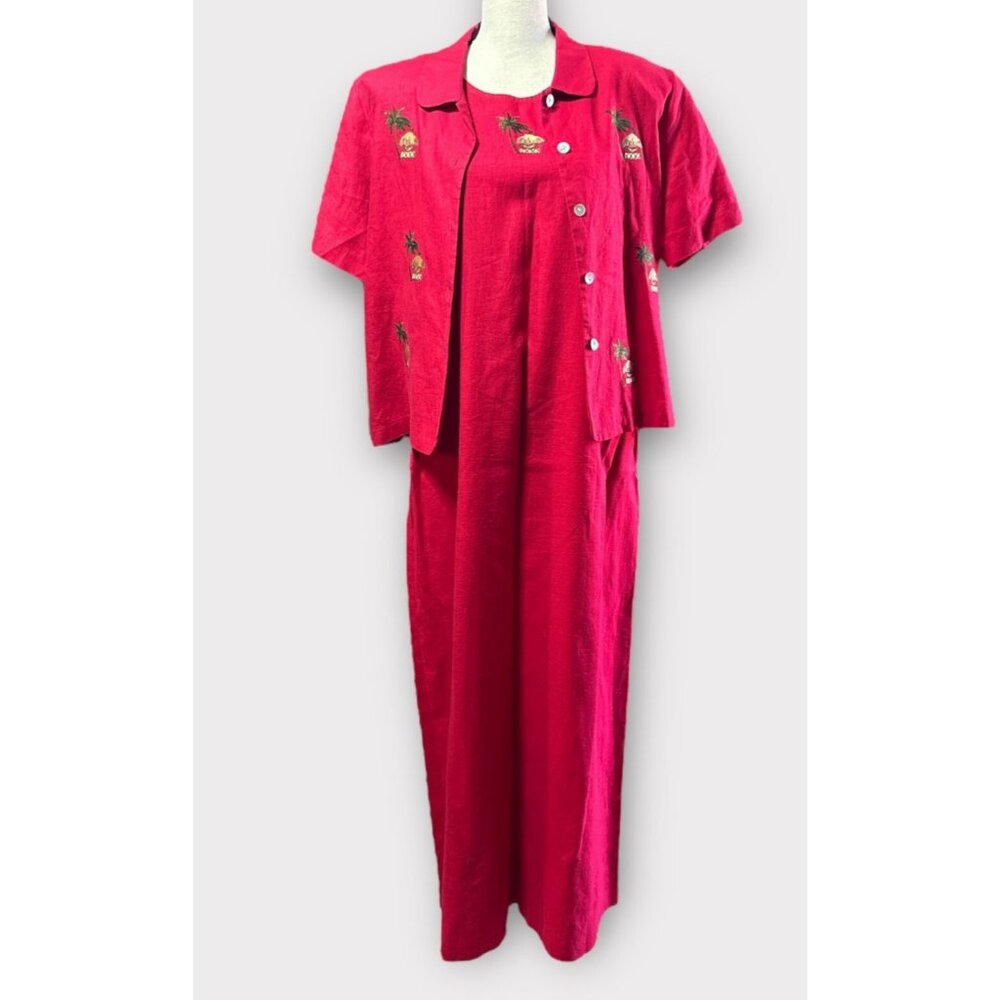 Vintage Ultra Dress NY Womens 2pc Size 14 Dress Embroidered Linen Blend Retro‎